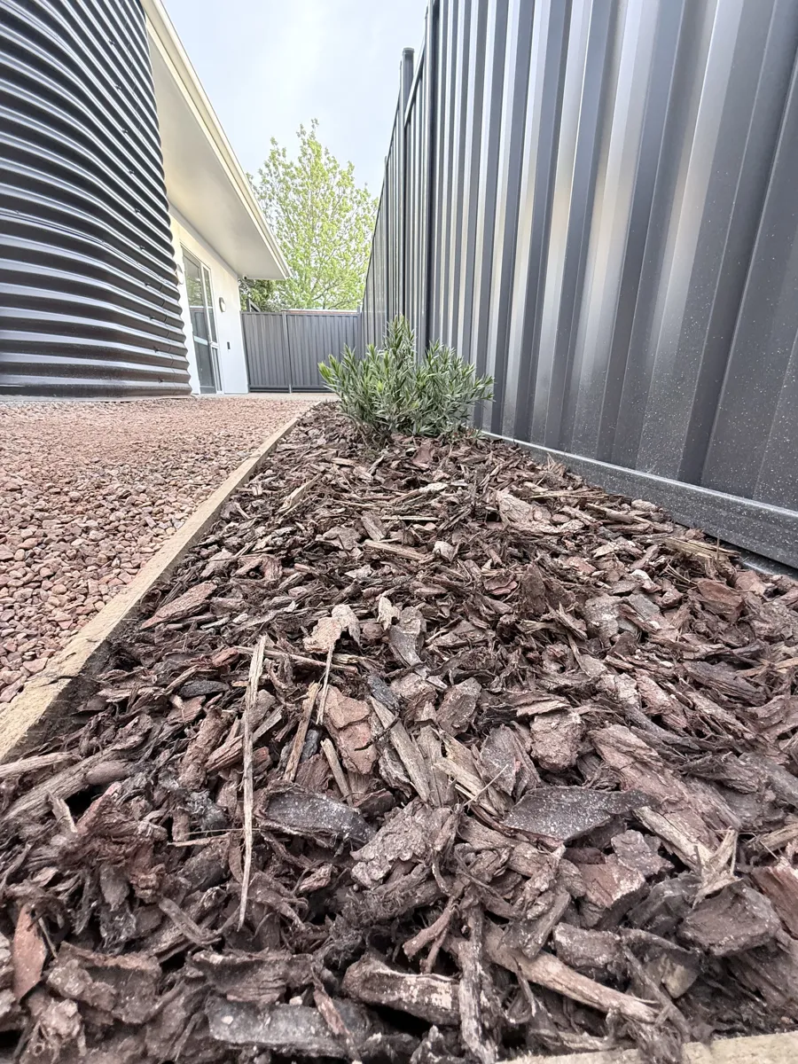 Aluminium blade fencing with planted garden bed on a multi-unit site in Essendon